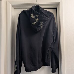 Black Hoodie with Floral Embroidery